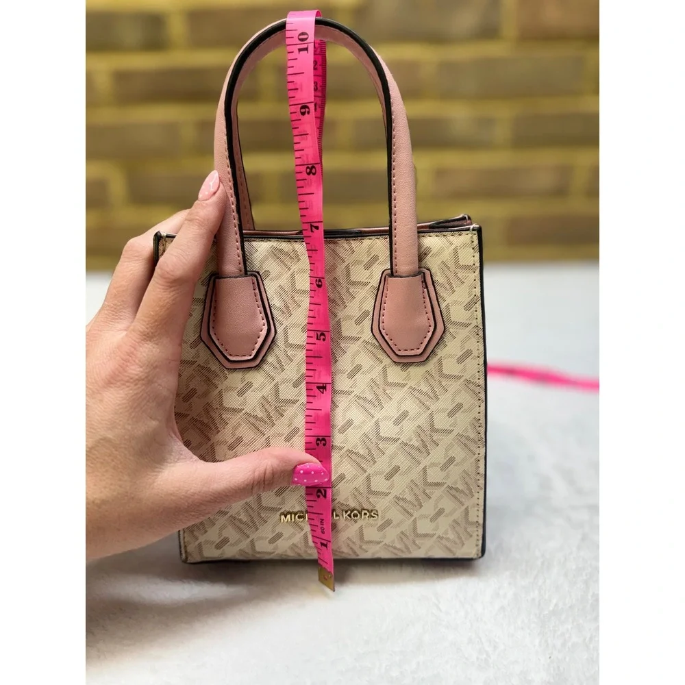 Michael Kors Mercer Extra Small Logo handbag Pink Cream Monogram mini tote purse - Picture 3 of 7